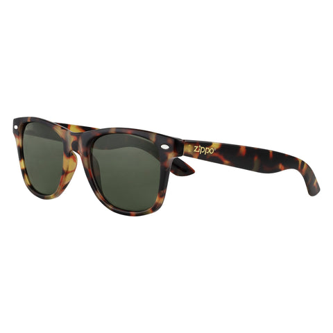 Front view 3/4 angle Zippo sunglasses angular leo with green lenses