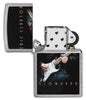 Zippo lighter front view chrome open with coloured image of Eric Clapton playing guitar