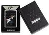 Zippo lighter front view chrome with coloured image of Eric Clapton playing guitar in box