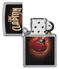 Zippo lighter front view chrome open with coloured image of a red guitar of Eric Clapton