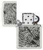Zippo Lighter Front View White Matte Open with Image of Dragonfly in Aboriginal Art StyleZippo Lighter Front View White Matte Open with Image of Dragonfly in Aboriginal Art Style