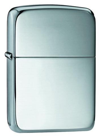Zippo Lighter 1941 Replica in sterling silver front view ¾ angle in high polished silver optic