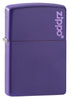 Purple Matte Zippo Logo windproof lighter facing forward at a 3/4 angle