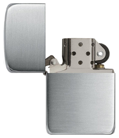 Zippo Lighter 1941 Replica in sterling silver front view opened in satin silver optic