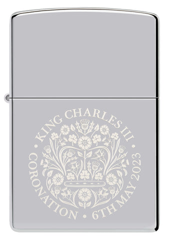 Front view of the Zippo King Charles Coronation storm lighter