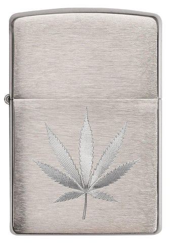 29587, Marijuana Leaf Design, Auto Engraving, Brushed Chrome Finish, Classic Case