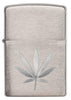 29587, Marijuana Leaf Design, Auto Engraving, Brushed Chrome Finish, Classic Case