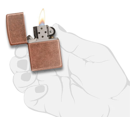301FB- Antique Copper Winproof Zippo Lighter, Classic Case