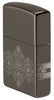Zippo Lighter Side View Black Ice® with 360° Engraving of Zippo Flames and Logo in Cigar Band Design