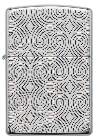 Zippo lighter front view Armor® bright chrome plated with deep engraved lines