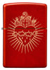 Zippo Lighter Front View Metallic Red Engraved with Sacred Heart of Jesus