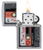 Zippo Lighter Front View Cassette Mix Tape with Inscription Love Songs Mix and Heart Open with Flame