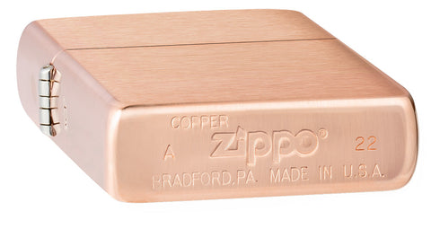 Zippo Lighter Bottom Stamp Basic Model in Brushed Solid Copper and Black Insert