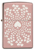 Zippo Lighter Front View High Gloss Rose Gold with Many Circular Aces on Chrome Background