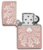 Zippo Lighter High Shine Rose Gold with Many Circular Aces on Chrome Background Opened without Flame