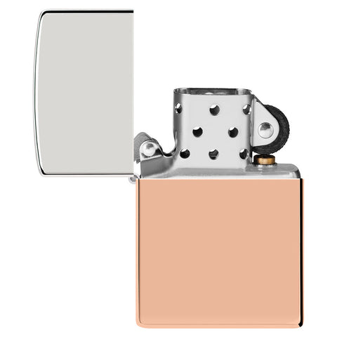 Front view of the unlit Zippo Bimetal Case Copper storm lighter