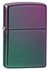 Iridescent windproof lighter facing forward at a 3/4 angle