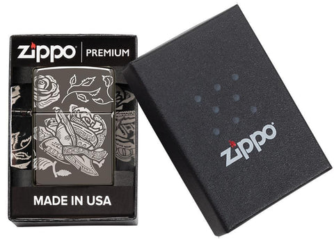 Currency 360 Design Black Ice windproof lighter in packaging