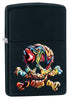 Skull Textured Black Matte windproof lighter facing forward at a 3/4 angle