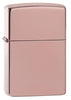 High Polish Rose Gold windproof lighter facing forward at a 3/4 angle