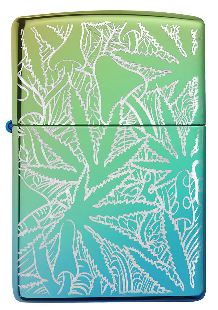 Leaf Design High Polish Teal Windproof Lighter