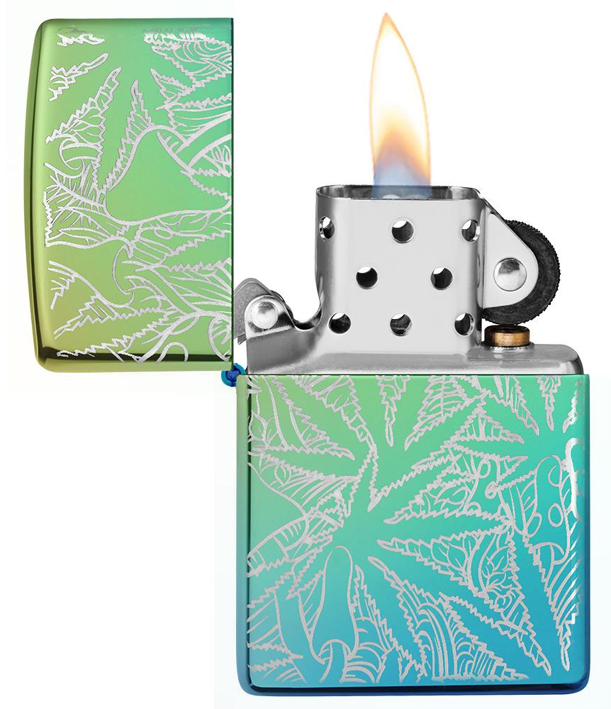 Leaf Design High Polish Teal Windproof Lighter