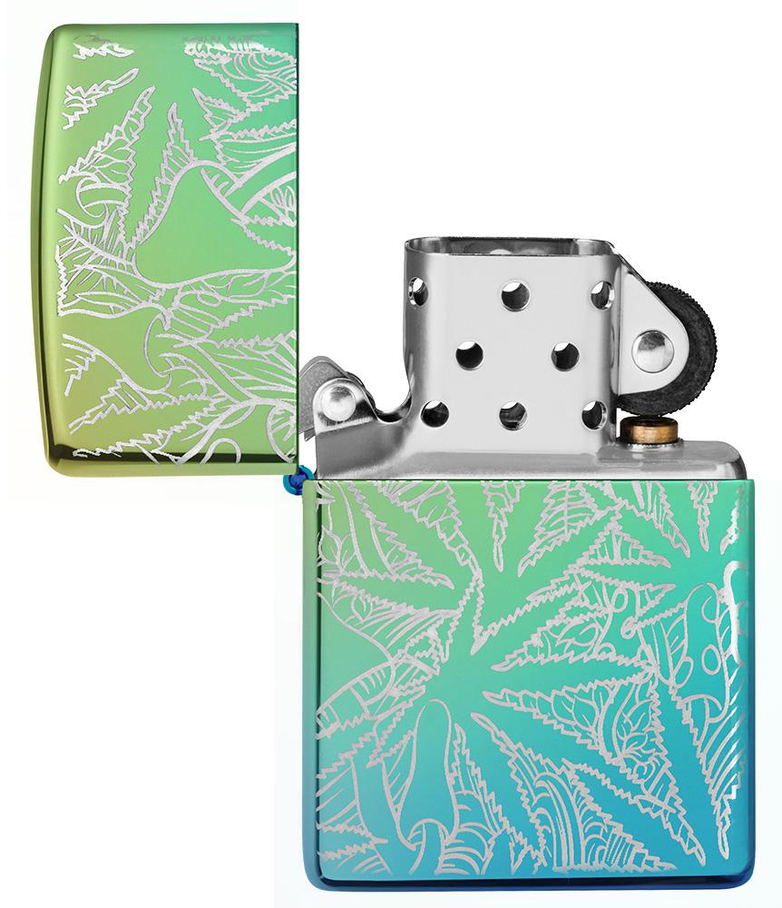 Leaf Design High Polish Teal Windproof Lighter