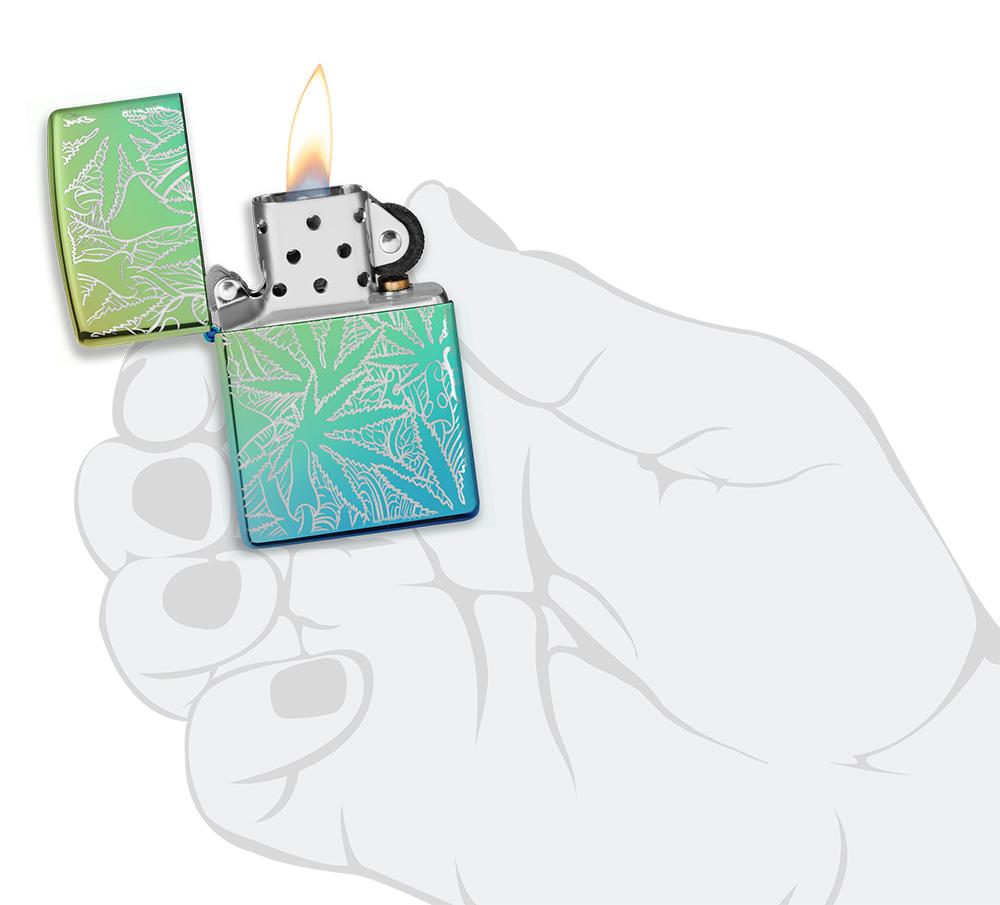 Leaf Design High Polish Teal Windproof Lighter