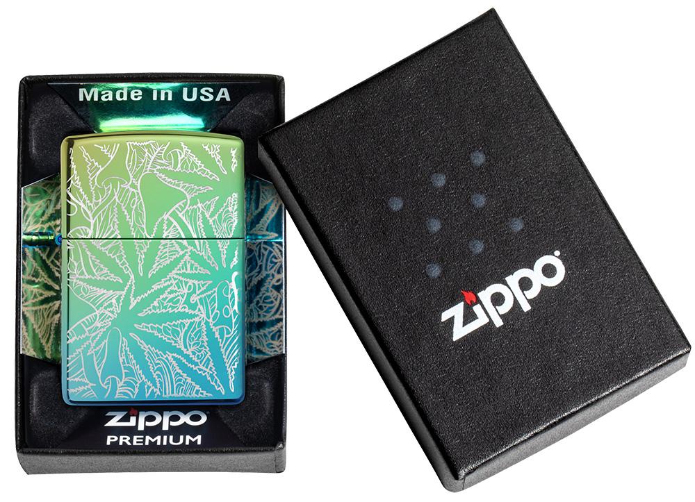 Leaf Design High Polish Teal Windproof Lighter