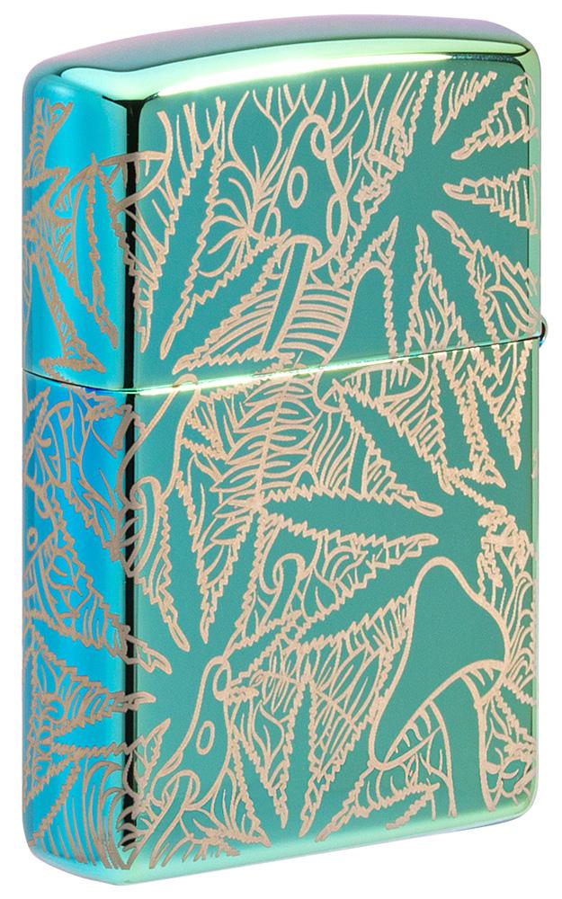 Leaf Design High Polish Teal Windproof Lighter