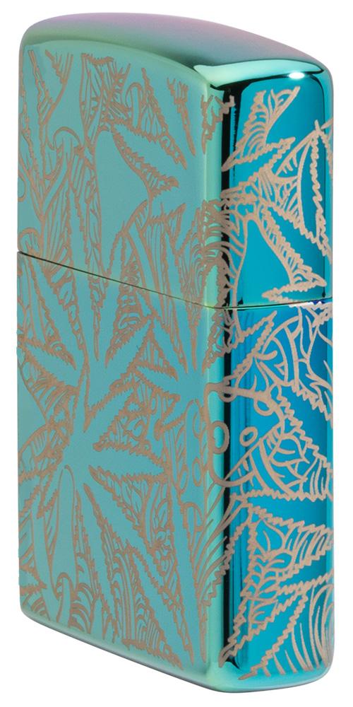 Leaf Design High Polish Teal Windproof Lighter