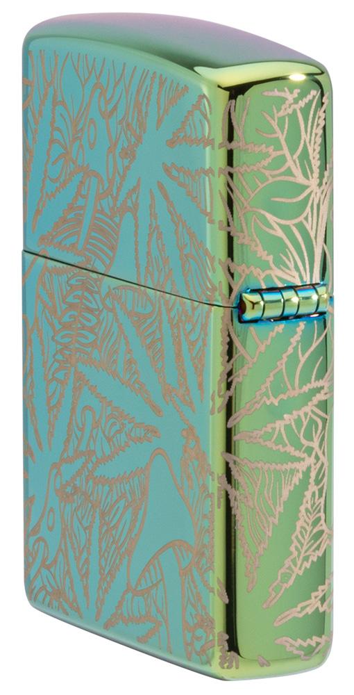 Leaf Design High Polish Teal Windproof Lighter