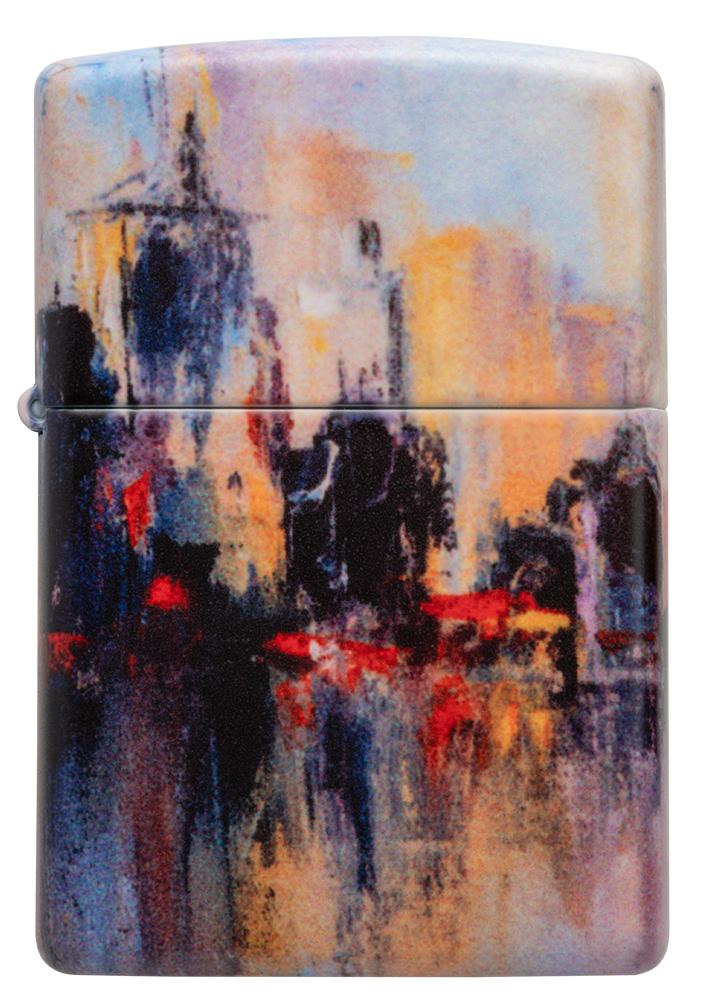 City Skyline Art Design White Matte Windproof Lighter