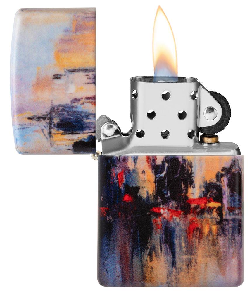 City Skyline Art Design White Matte Windproof Lighter
