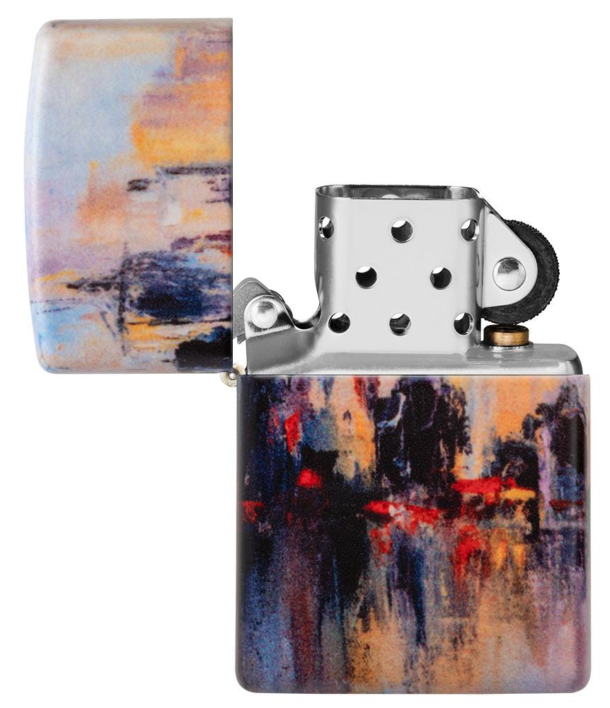 City Skyline Art Design White Matte Windproof Lighter