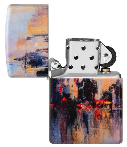 City Skyline Art Design White Matte Windproof Lighter