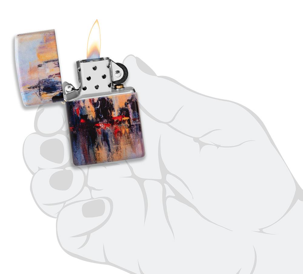 City Skyline Art Design White Matte Windproof Lighter