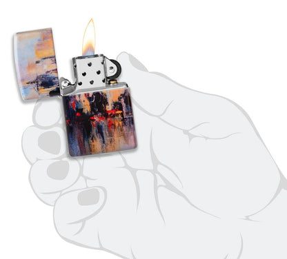 City Skyline Art Design White Matte Windproof Lighter