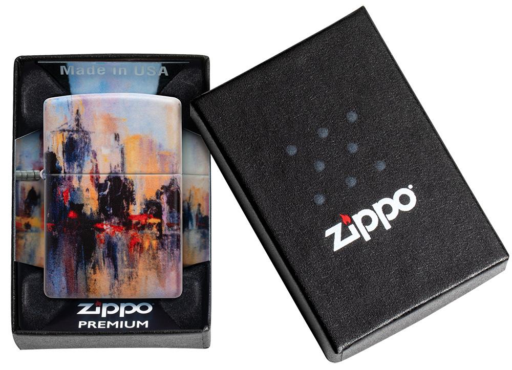 City Skyline Art Design White Matte Windproof Lighter