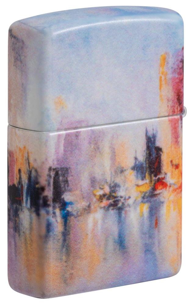 City Skyline Art Design White Matte Windproof Lighter