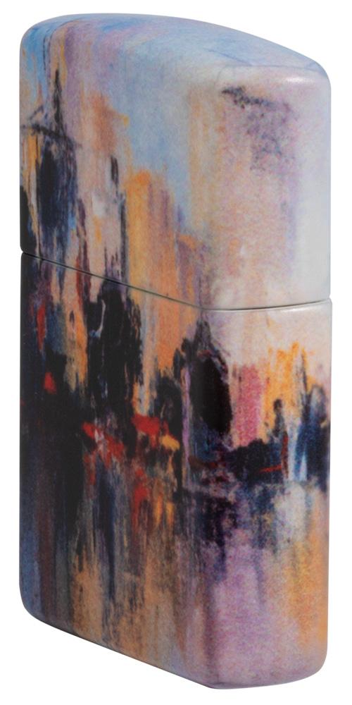 City Skyline Art Design White Matte Windproof Lighter