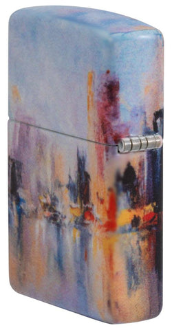 City Skyline Art Design White Matte Windproof Lighter