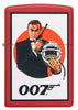 Zippo lighter front view matt red with James Bond 007™ in a black suit as well as pistol and astronaut helmet