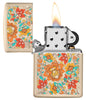 Zippo Lighter Colour Print Sand with Hippie Style Floral Pattern Opened with Flame