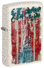 Zippo lighter front view ¾ angle Mercury Glass with coloured image of the Statue of Liberty and American flag in the background