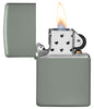 Zippo Lighter Basic Model Soft Sage Grey Opened with Flame