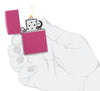 Zippo Lighter Soft Pink Frequency Basic Model Opened with Flame in Stylised Hand