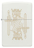 Zippo lighter front view white matte with double-sided laser engraving of a king with crown and sword