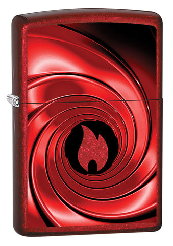 Vue de trois quarts du briquet tempête Zippo Red Swirl Design