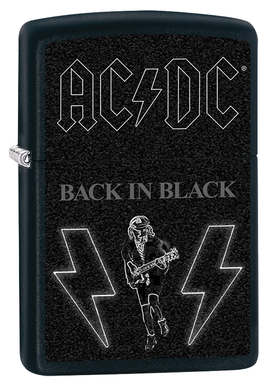 Vue de trois quarts du briquet tempête Zippo AC/DC®